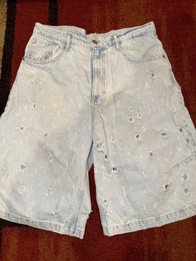 Zara Men's Light Blue Distressed Denim Shorts
